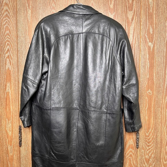 VTG Pelle Studio Black Genuine Leather Blazer Trench Jacket Women's M Thermolite - Picture 10 of 12